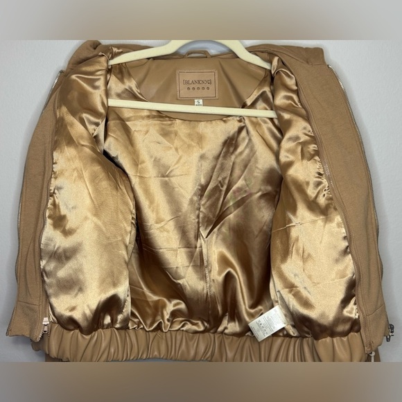NEW BLANKNYC Women’s Faux Leather Tan Bomber Moto Jacket Removable Hood Size S - Picture 14 of 16